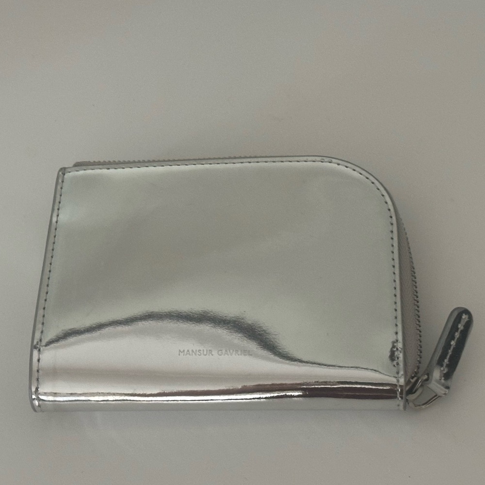 Mansur Gavriel Compact Zip Patent Leather Wallet - Silver Mirror